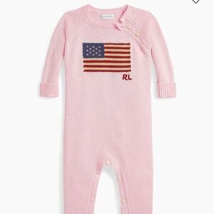 POLO Ralph Lauren Baby Girl's Knit Cotton Flag Coverall, NEW WITH TAGS